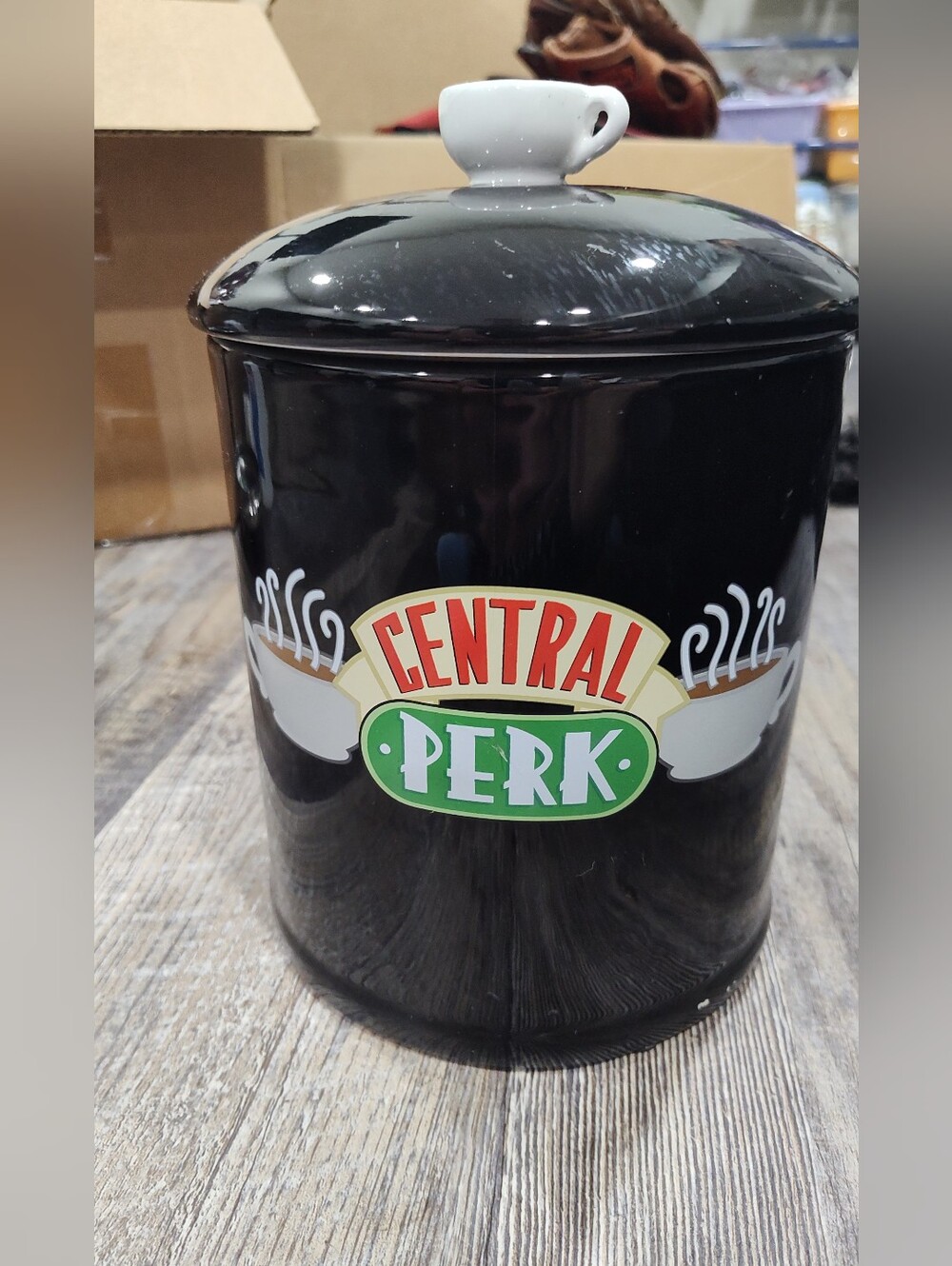 TV Show Friends Central Perk Black Ceramic Cookie Jar Canister With Lid - Used